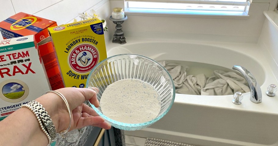 holding detergent for laundry stripping