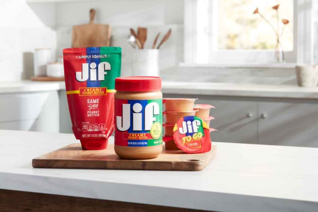 lineup of Jif peanut butter products