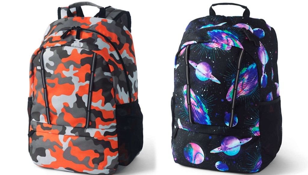 orange gray and black camo bookbag and saturn bookbag