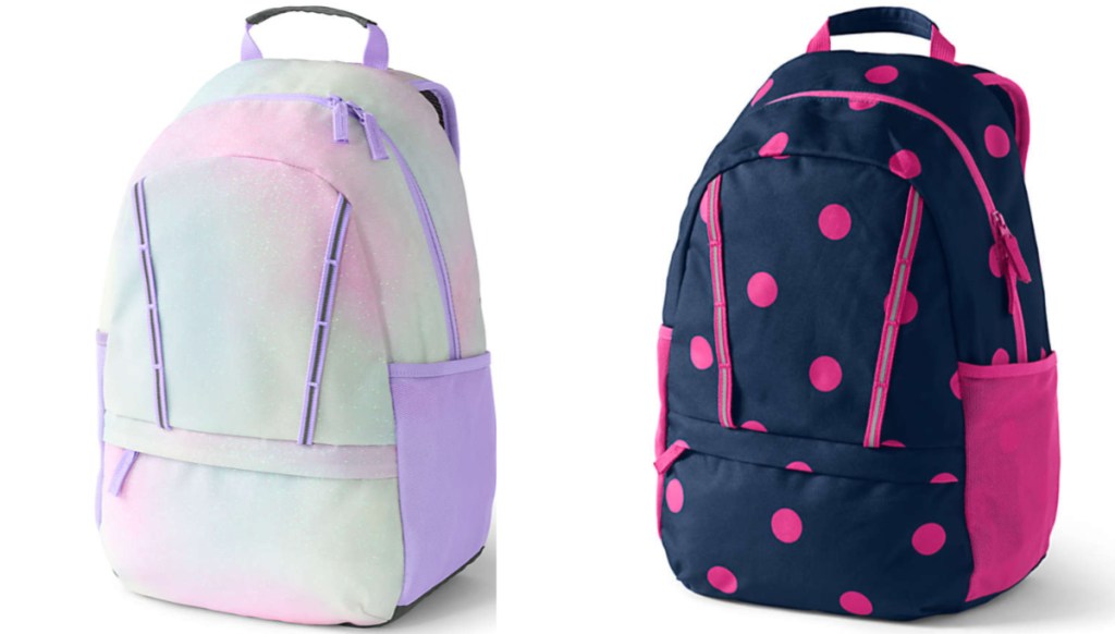 sparkle backpack and polka dot bag