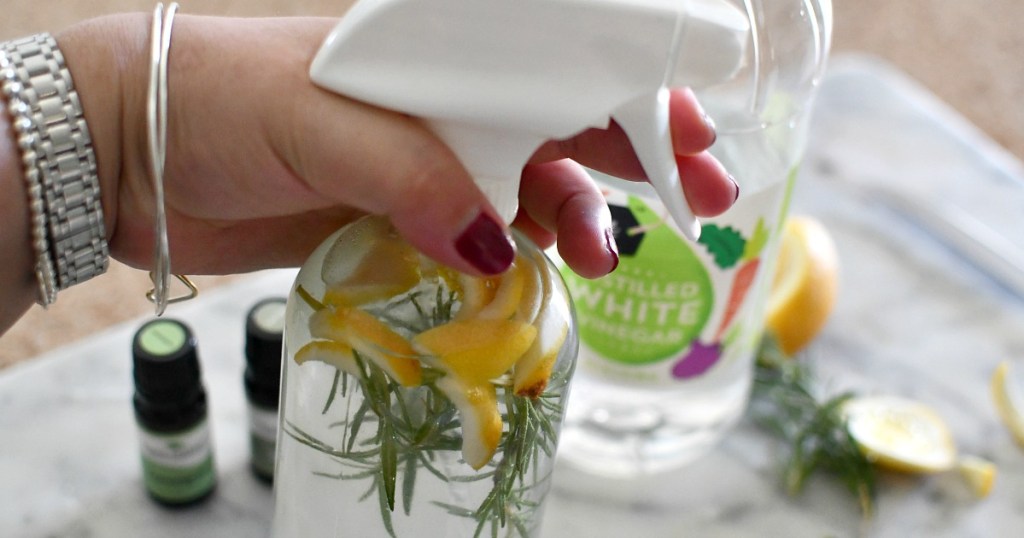 spray bottle with essential oil cleaner