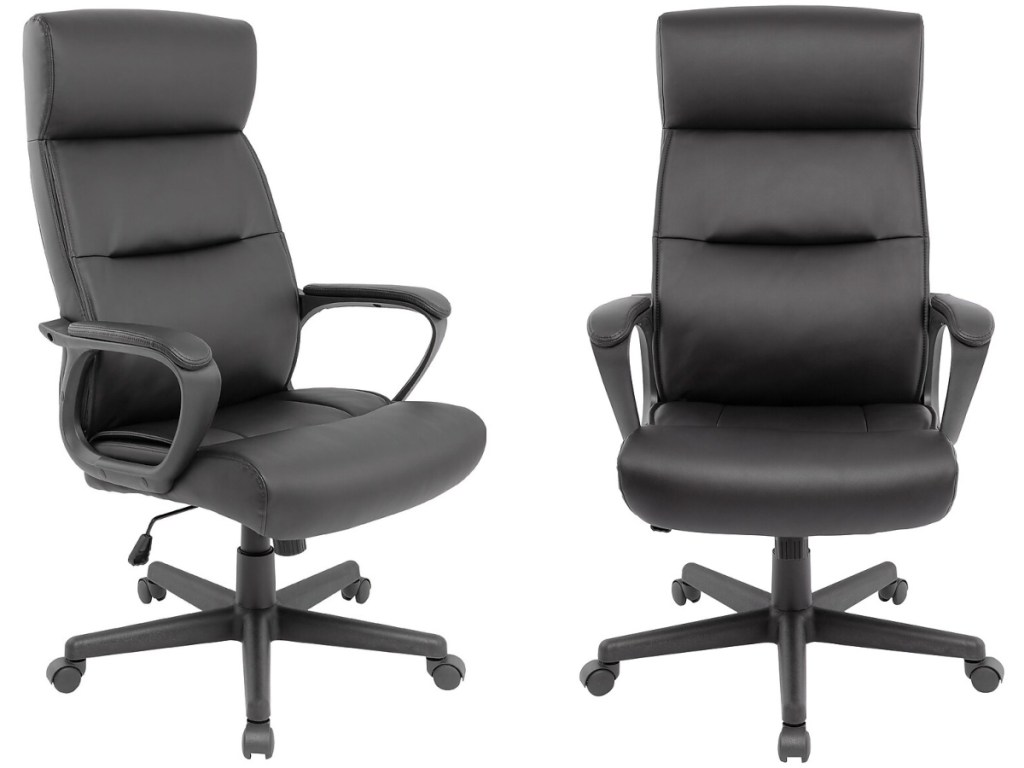 side and front view of black office chairs