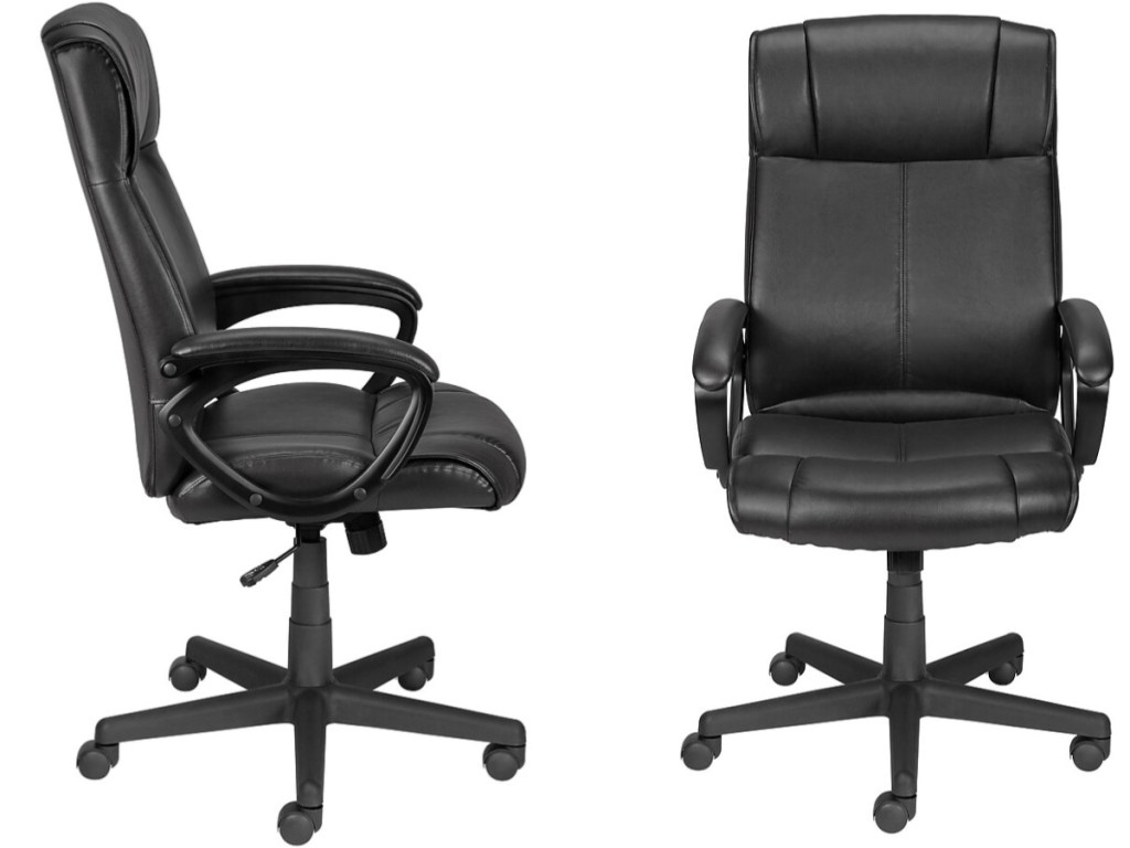 side and front views of black office chairs