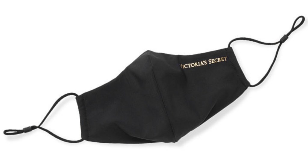 black reusable facemask with gold victoria's secret writing