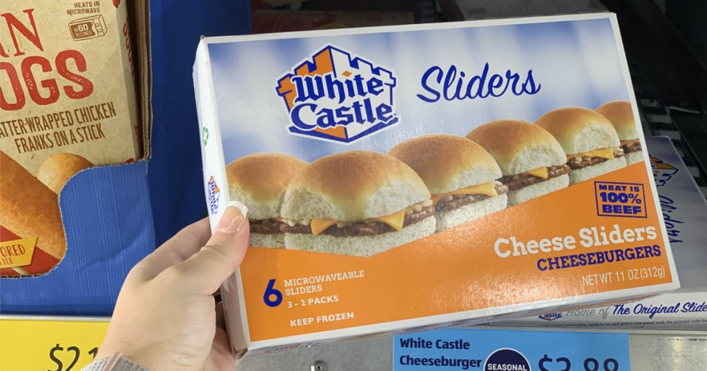 white castle sliders in hand