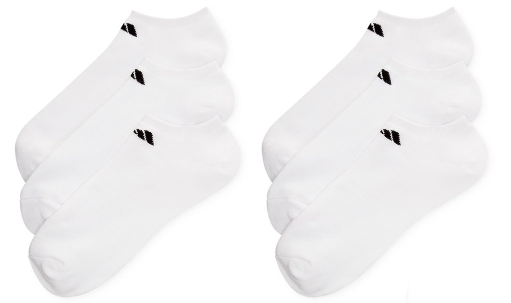 six low cut socks with black adidas logo on ankle