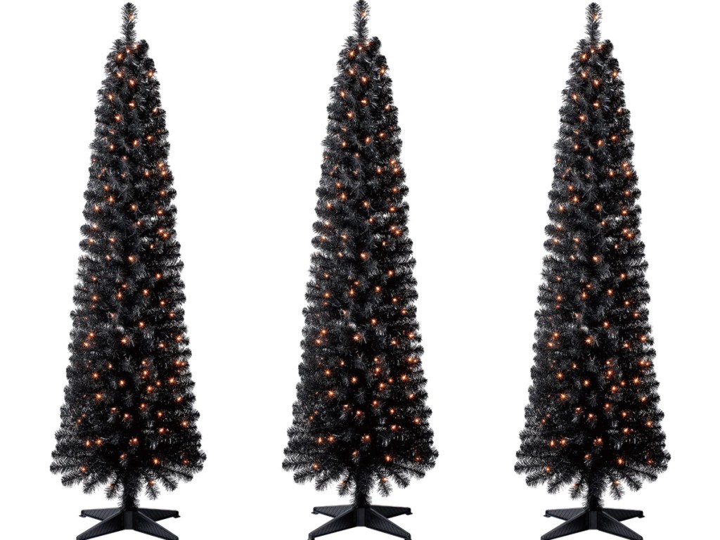 Ashland 6ft. Pre-Lit Shiny Black Pencil Tree with Clear Lights