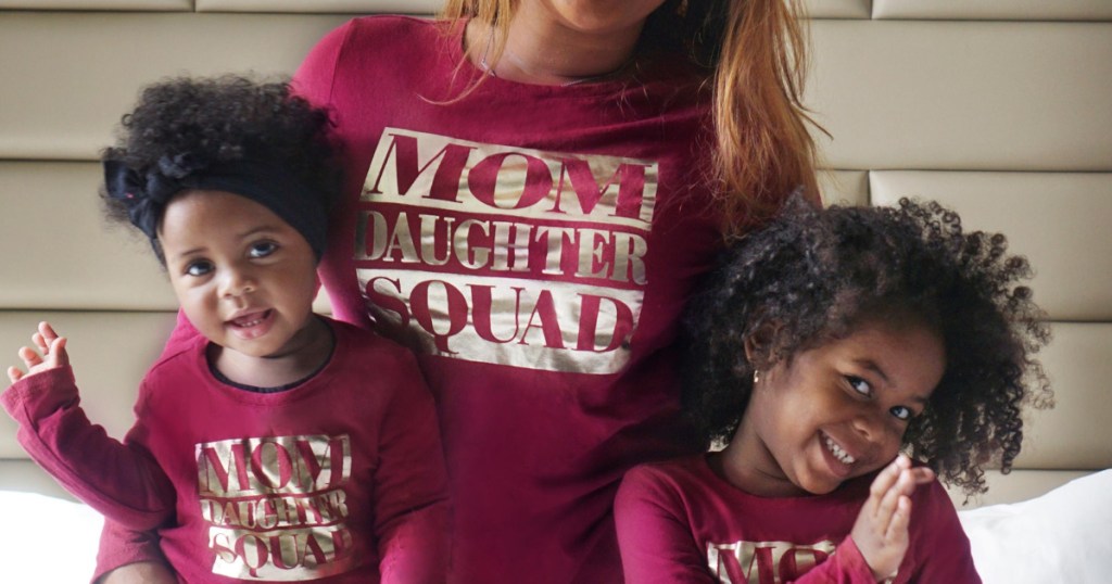 the childrens place matching tees on mom and two girls