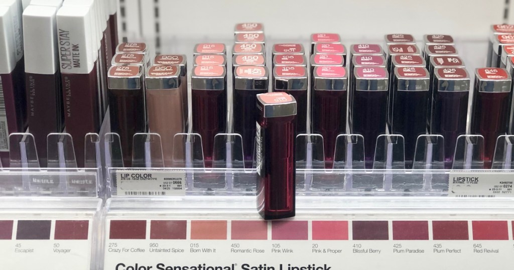 maybelline color sensational lipstick on shelf in store