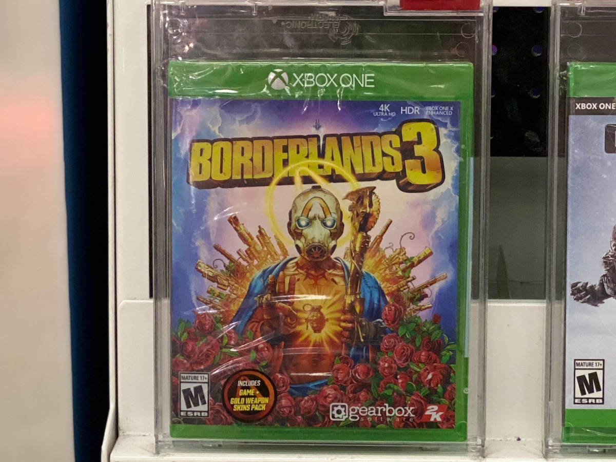 video game in security case on store shelf