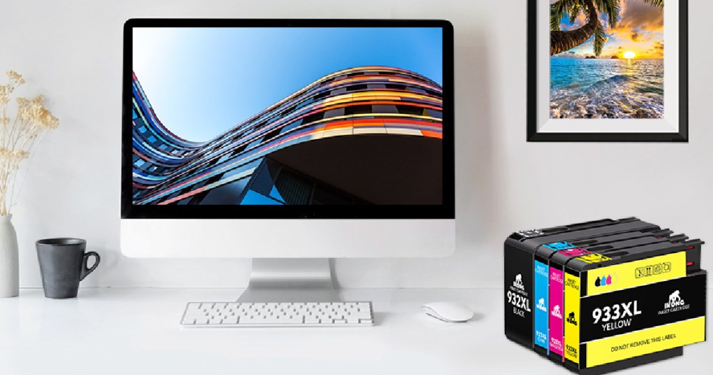 ink cartridges by computer on desk