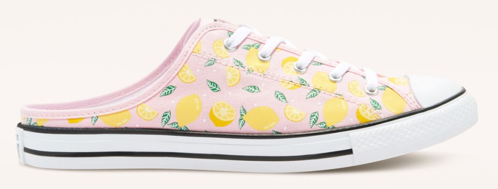 womens light pink slip on converse shoe with lemon print