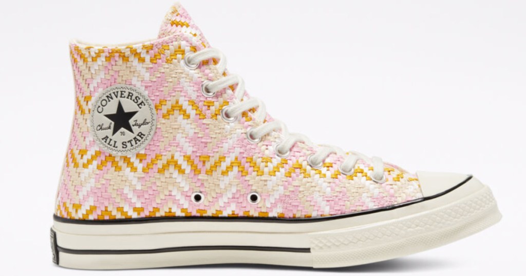 yellow weave converse high tops