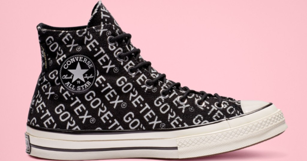 printed black and white high top converse