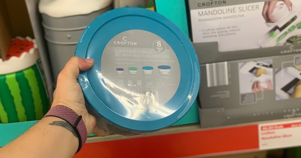 hand holding crofton glass storage bowls at aldi