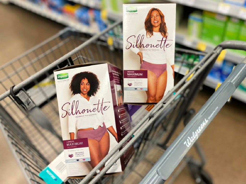 Depend Underwear 4-Pack in walgreens shopping cart