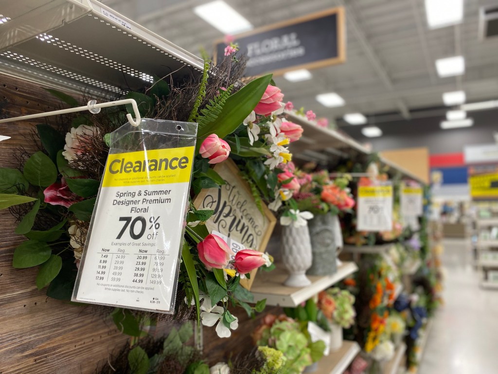 Designer floral wreaths in Michaels store