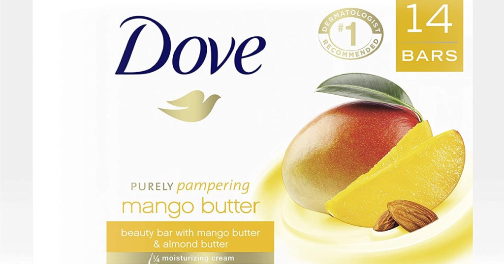 box of Dove brand beauty bars with a Mango on it