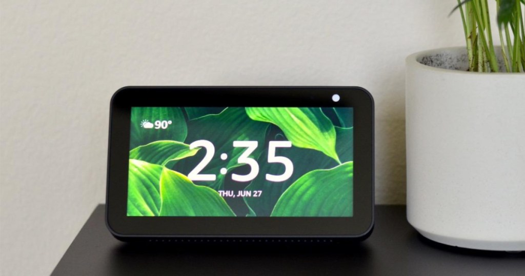 echo show 5 on table with plant