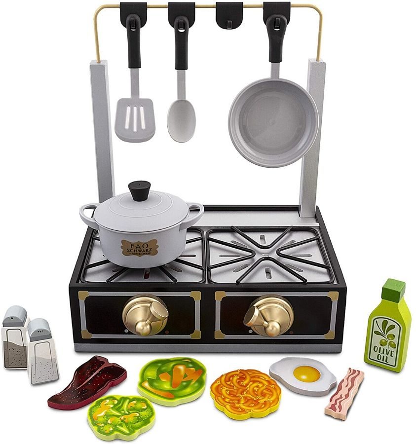 kids wooden stovetop play set