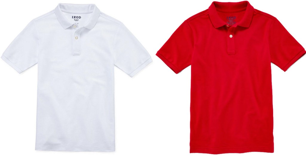 two boys uniform polo shirts in solid white and red colors