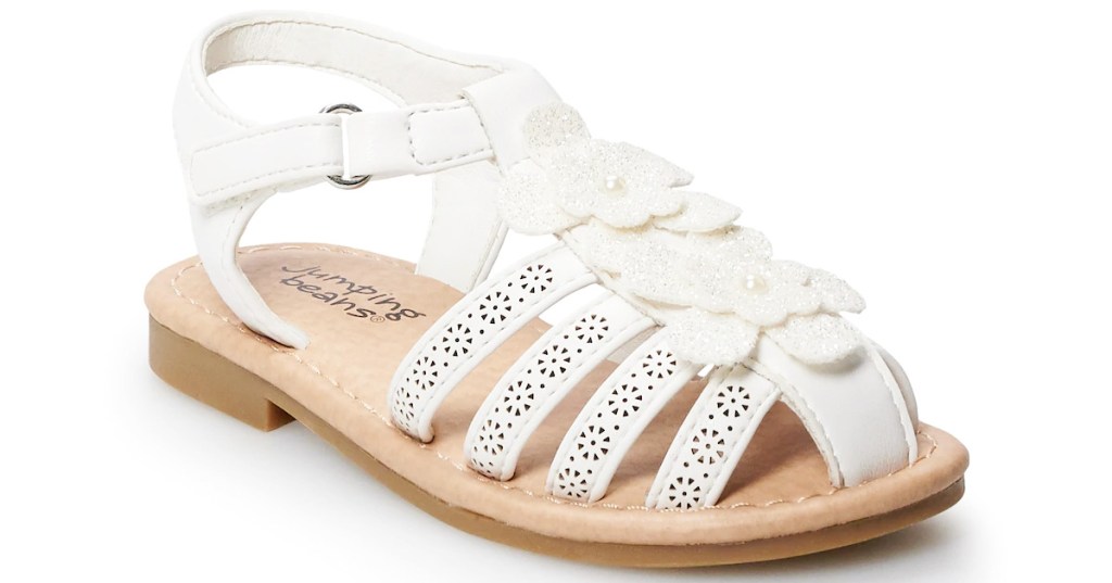 white girls closed toe sandals with glittery flowers on top