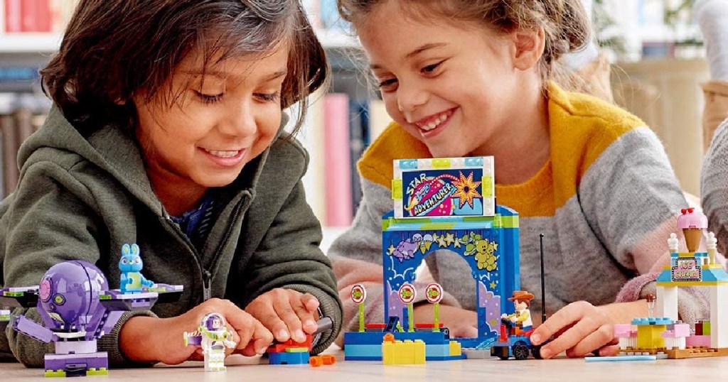 Kids playing with Lego set