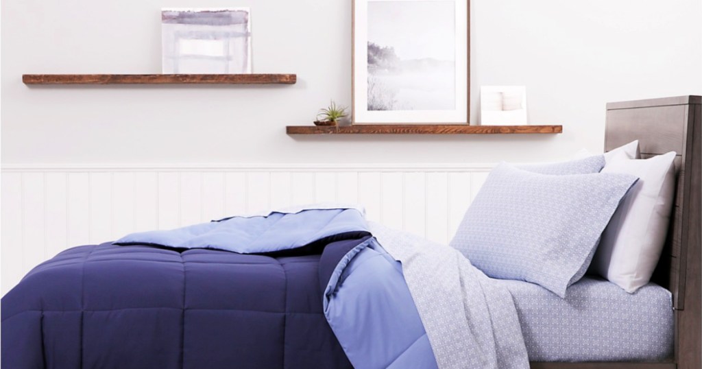 Martha Stewart Essentials Reversible Down Alternative Comforter on bed