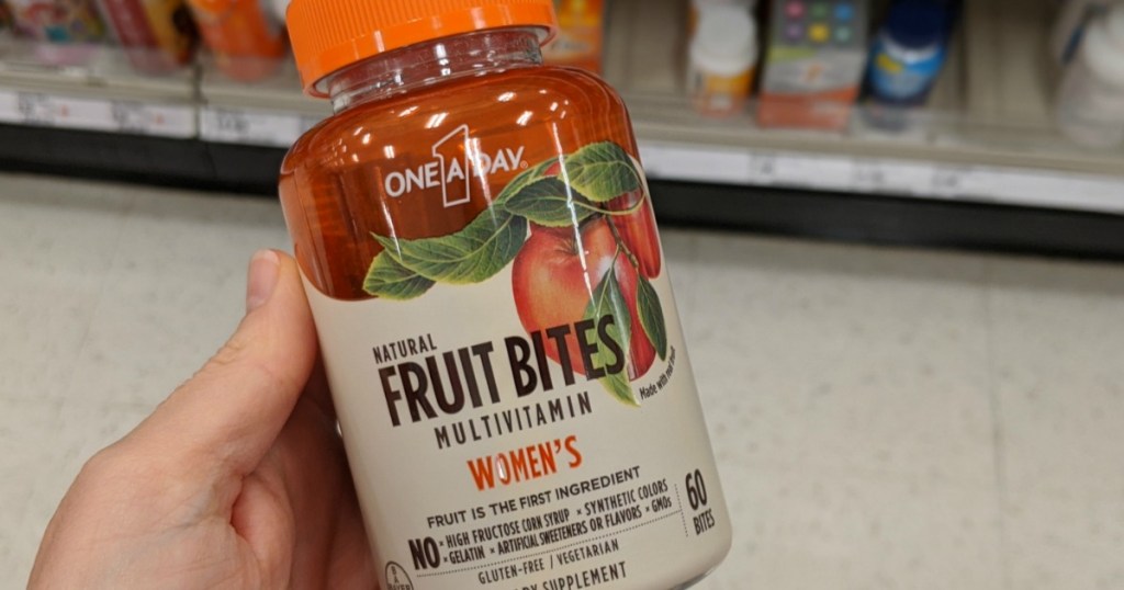 hand holding One A Day Fruit Bites Women's Vitamins