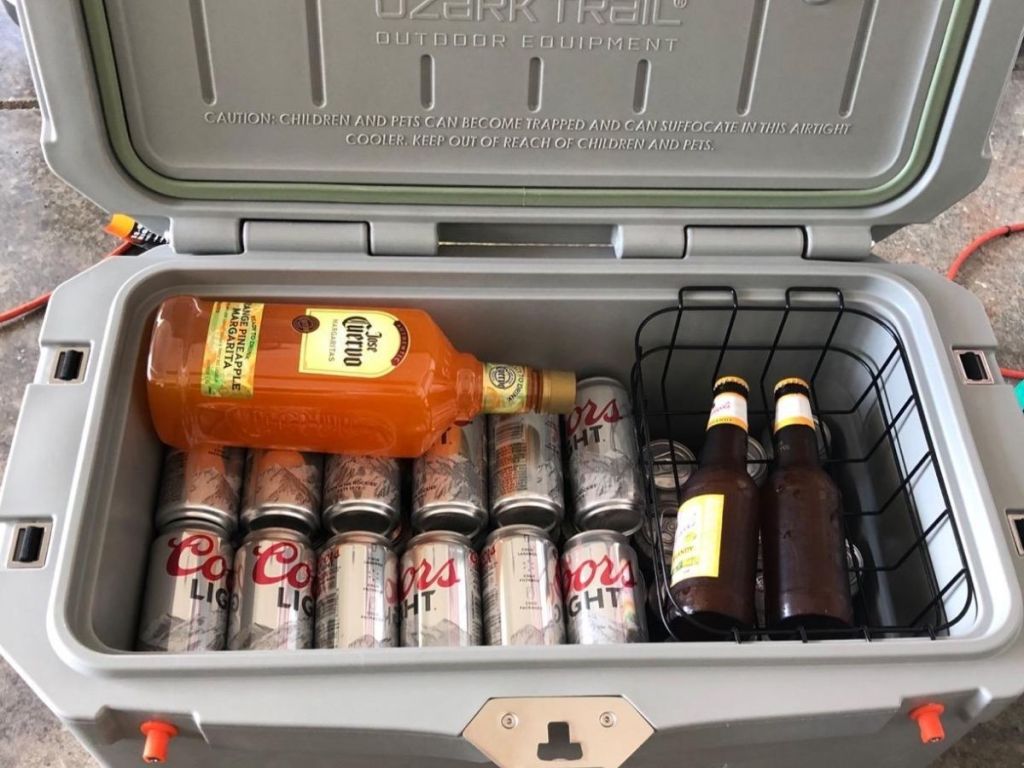open cooler with beer and tequila mix