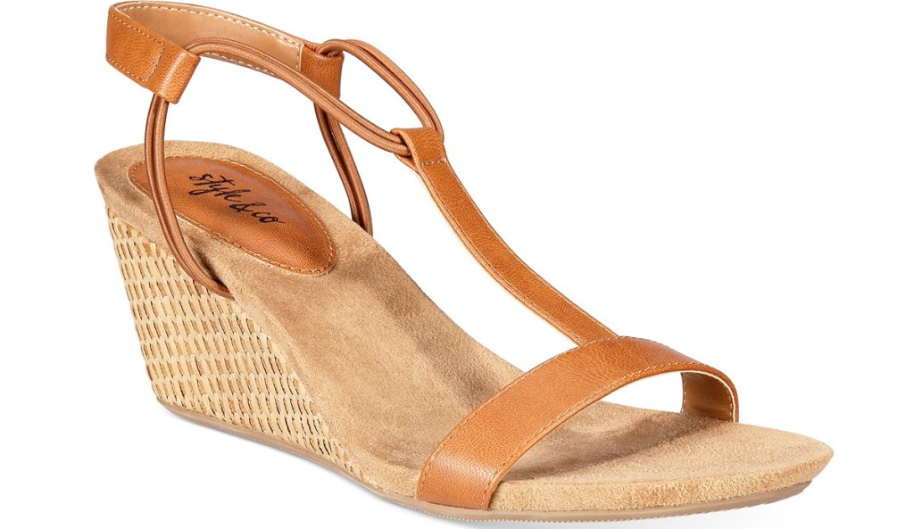 brown leather wedge womens sandal