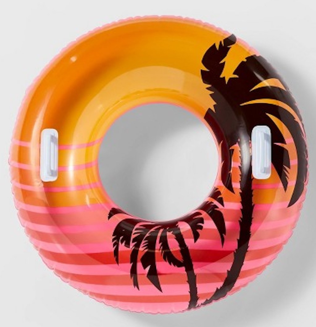 pink sunset with palm tree designed Sun Squad 38" Swim Tube with Handles