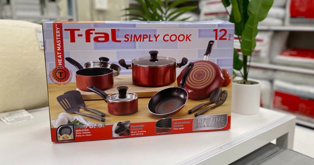 t-fal simply cookware set on display in store