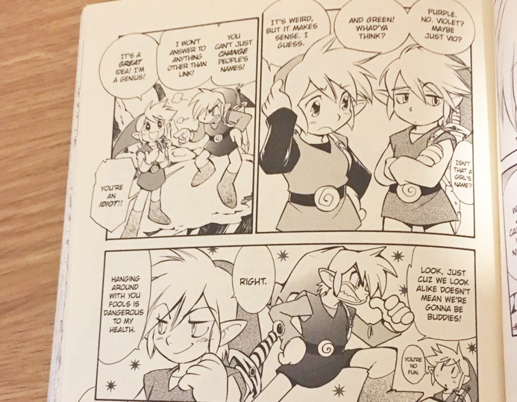 opened page inside legend of zelda four swords book
