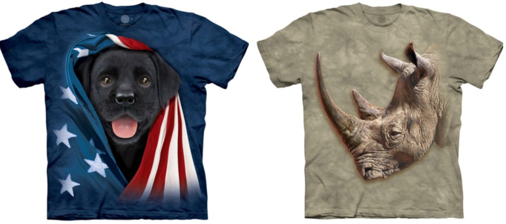 Patriotic tee with a black lab puppy and a tee with a big rhino