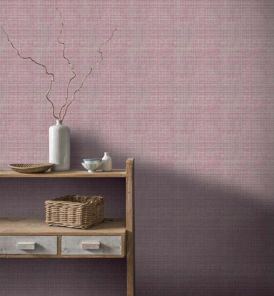 Tweed plum wallpaper on wall