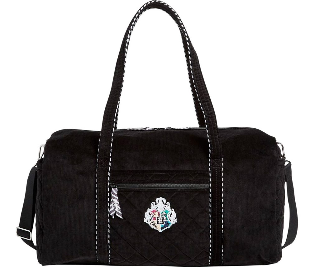 black travel duffle bag with harry potter house crest