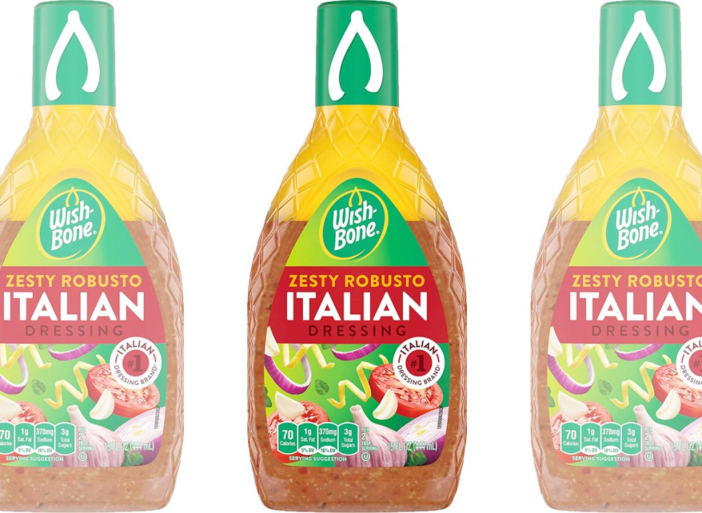 three bottles of zesty italian salad dressing