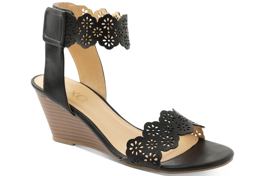 black leather wedge heel sandal