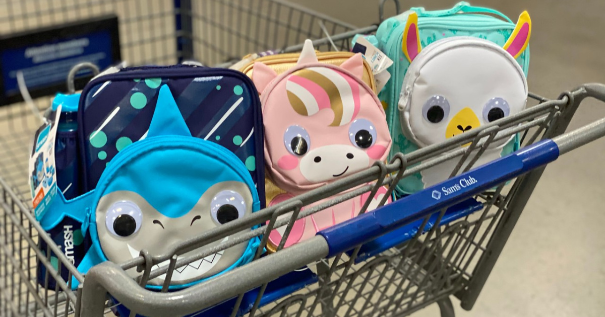 shopping cart with animal shaped lunch boxes