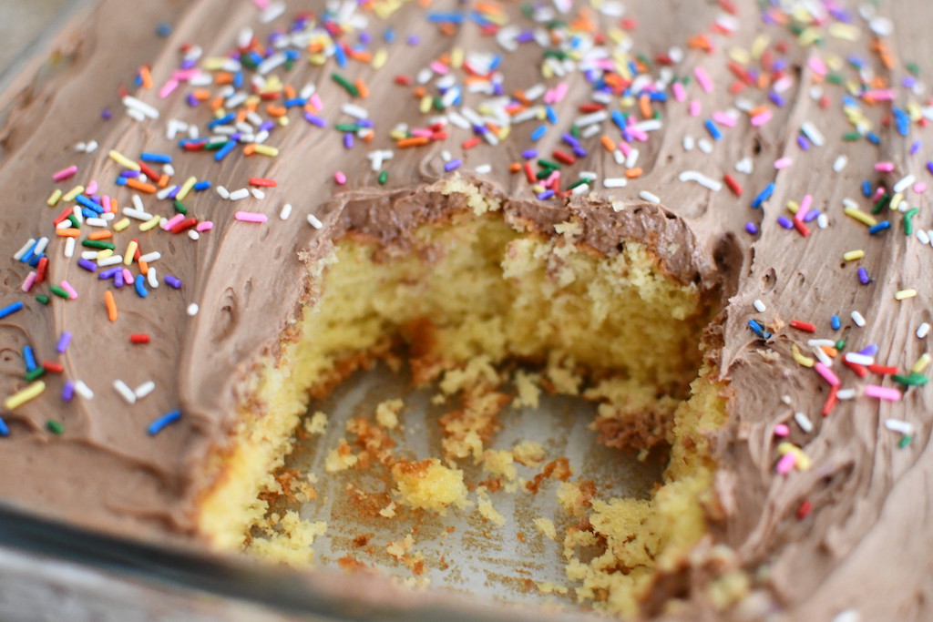 chocolate cake with slice gone 