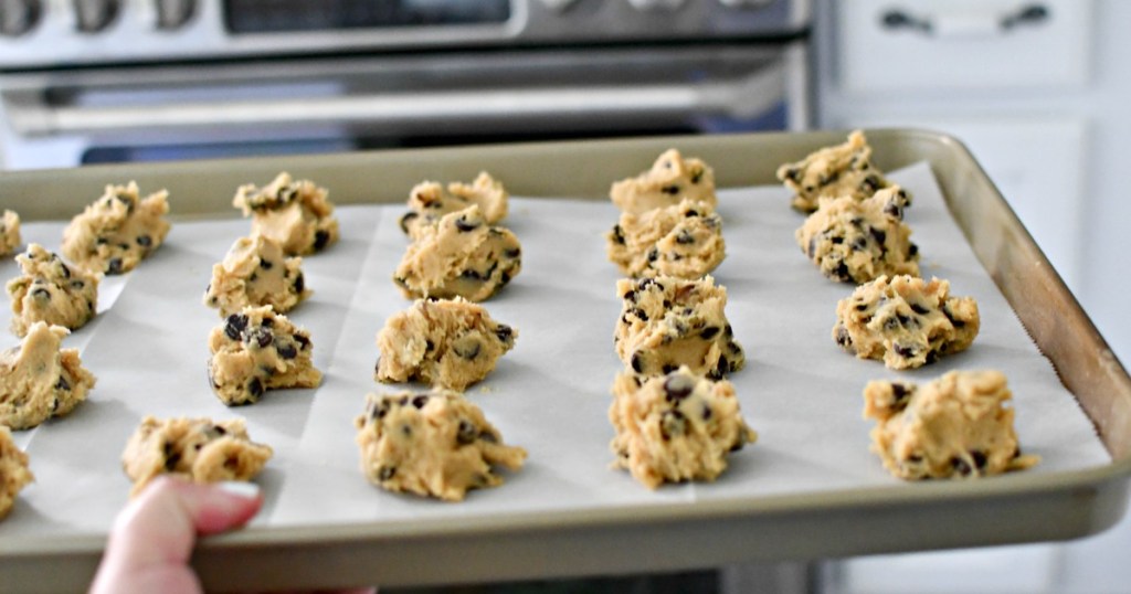 chocolate chips cookies ready to go into oven