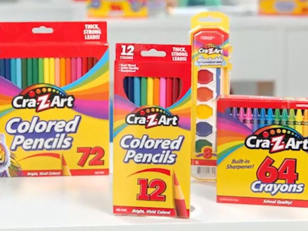 colored pencils, paint and crayons