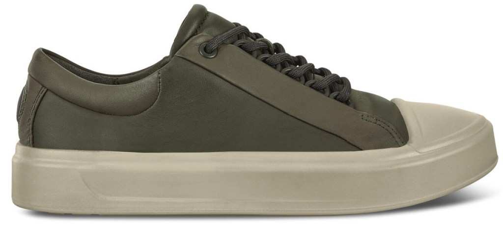 olive green lace up shoes with white soles