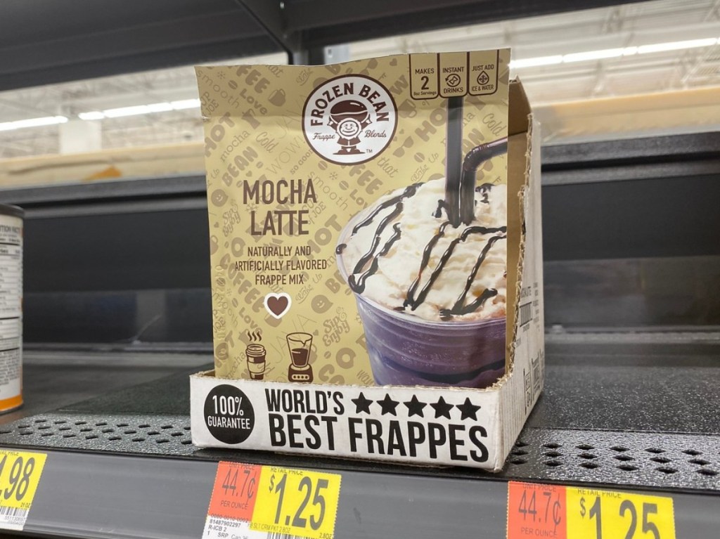 Frozen Bean mocha latte mix on shelf at Walmart