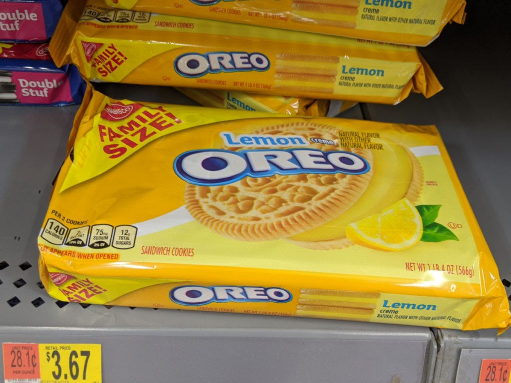 store shelf with packages of cookies on it