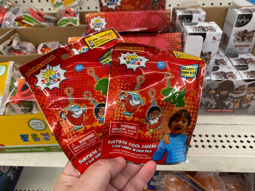 hand holding two packs of ryans world cool charms