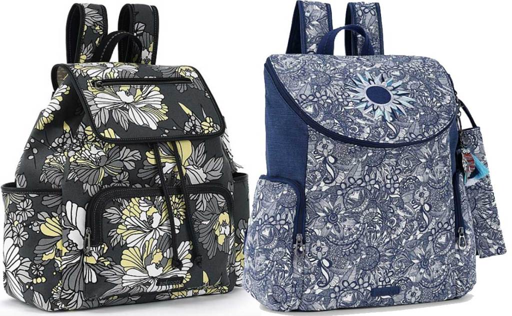 backpacks in floral print and zodiac print