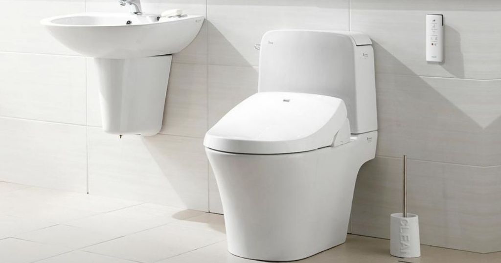 bidet in bathroom next to sink