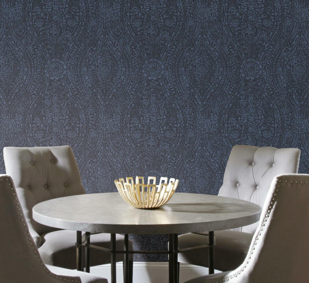 peel & stick wallpaper navy blue vintage